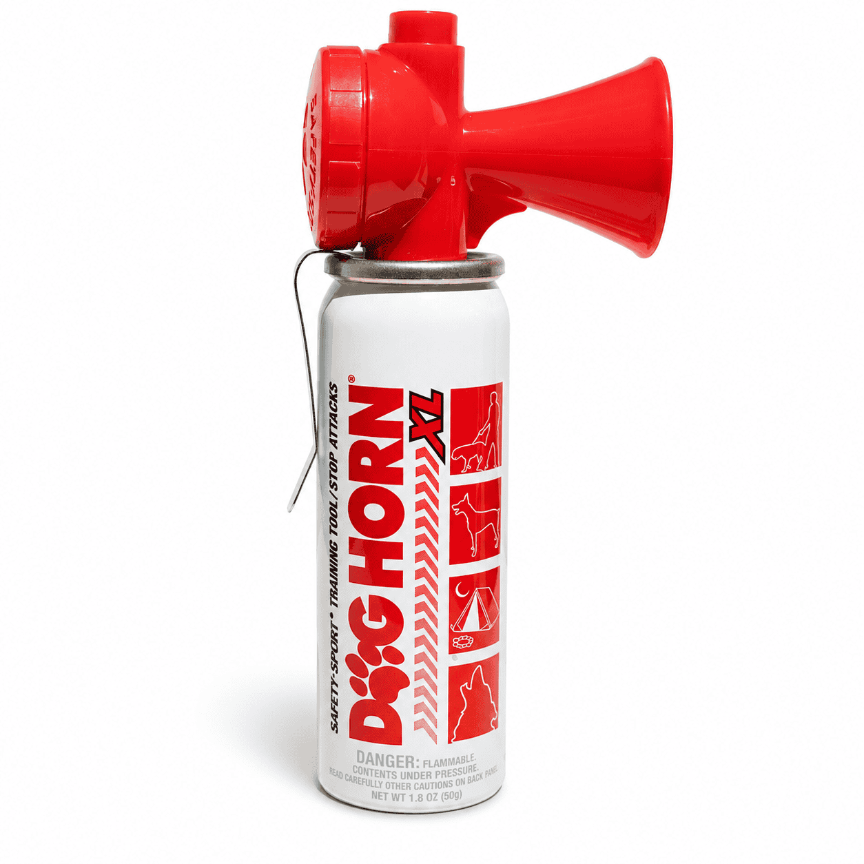 DOG HORN registered product canister with red horn attachment